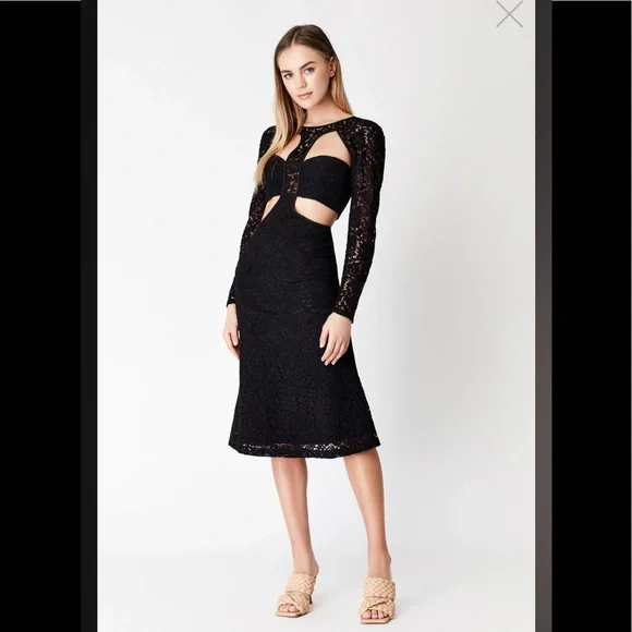 Black Lacey cut out knee length dress (6)